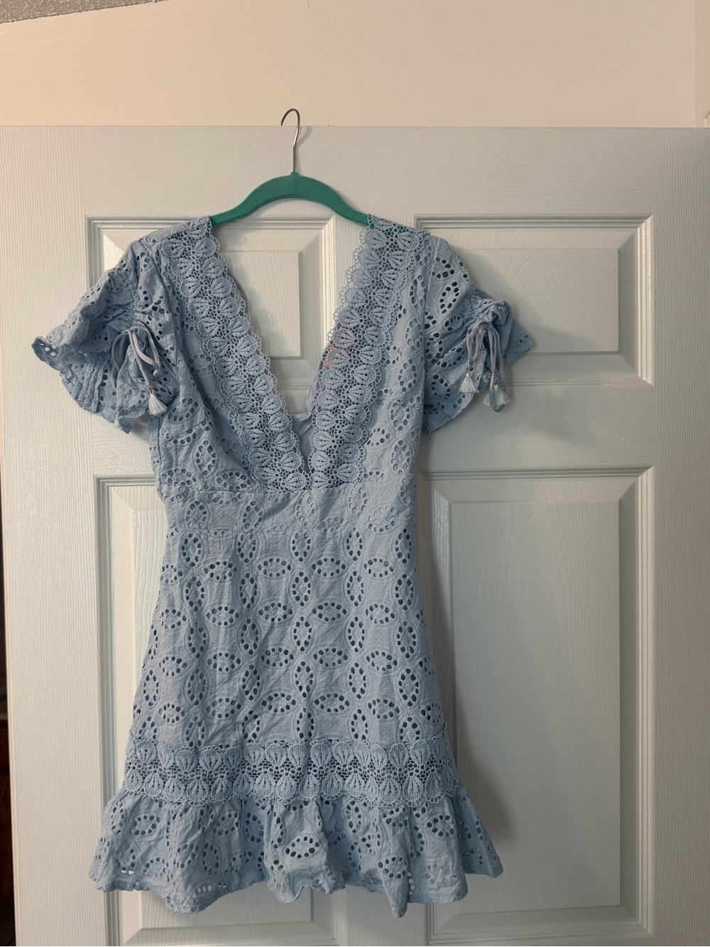 LULUNICO Light Blue Eyelet Lace Dress